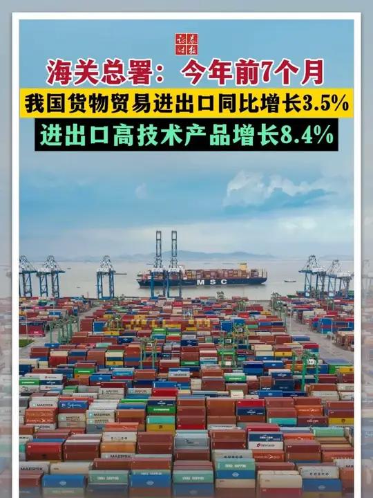 高新技術(shù)引領(lǐng)我國(guó)貨物貿(mào)易進(jìn)出口穩(wěn)步增長(zhǎng) 前7個(gè)月同比增長(zhǎng)3.5%
